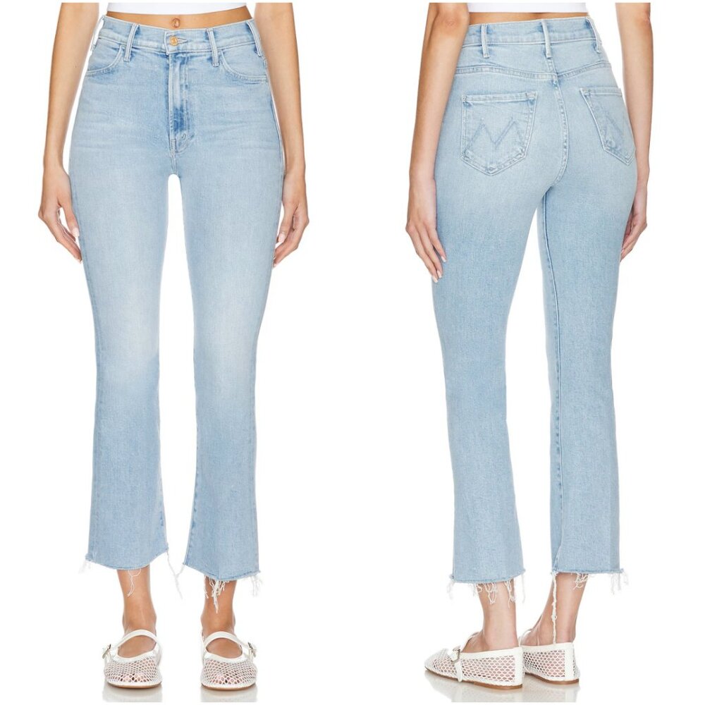 NWT Mother Hustler Ankle Fray Jeans Lost Art Light Blue High Rise Bootcut Sz 30